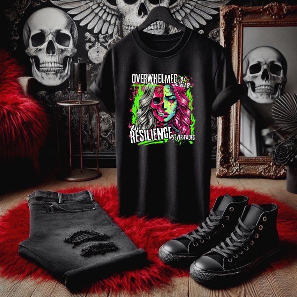 Overwhelmed by Dispair, But Resilience Never Fades Black Sweatshirt or Black TShirt