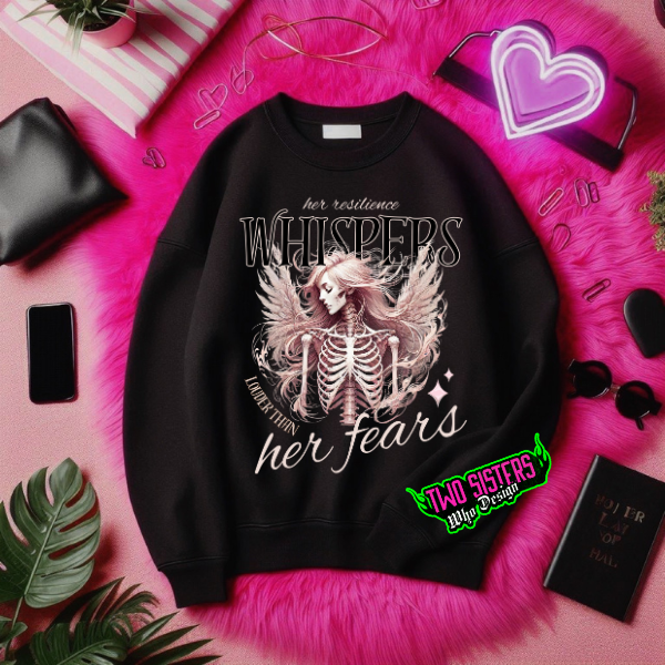 ***EXCLUSIVE***Her Resilience Whispers Louder Than Her Fears Skeleton Angel Black T-Shirt or Black Sweatshirt