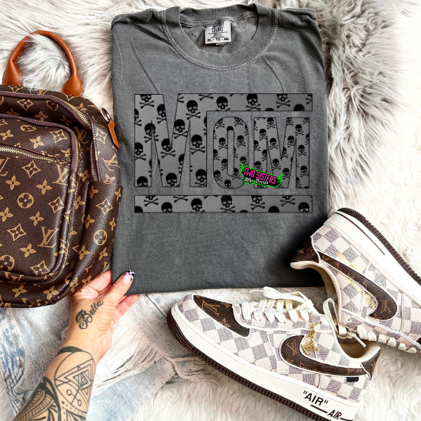 Comfort Colors "Mom" Cross & Skull Bones Tee