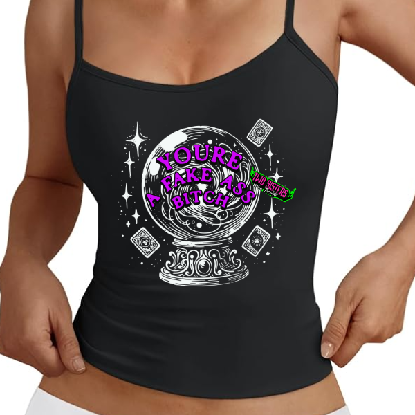 "You're A Fake Ass Bitch"  Black Spaghetti Strap Tank Top or Rocker Tank Top + Gingham Plaid Shorts - Matching Set - Add Notes For Different Size Top & Bottom