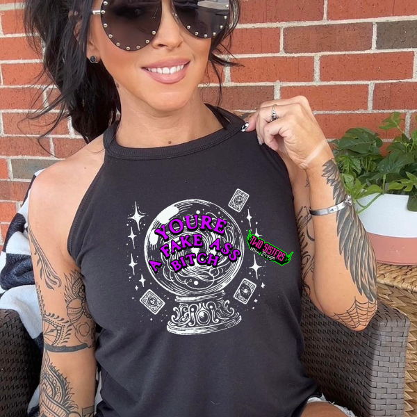 "You're A Fake Ass Bitch"  Black Spaghetti Strap Tank Top or Rocker Tank Top + Gingham Plaid Shorts - Matching Set - Add Notes For Different Size Top & Bottom