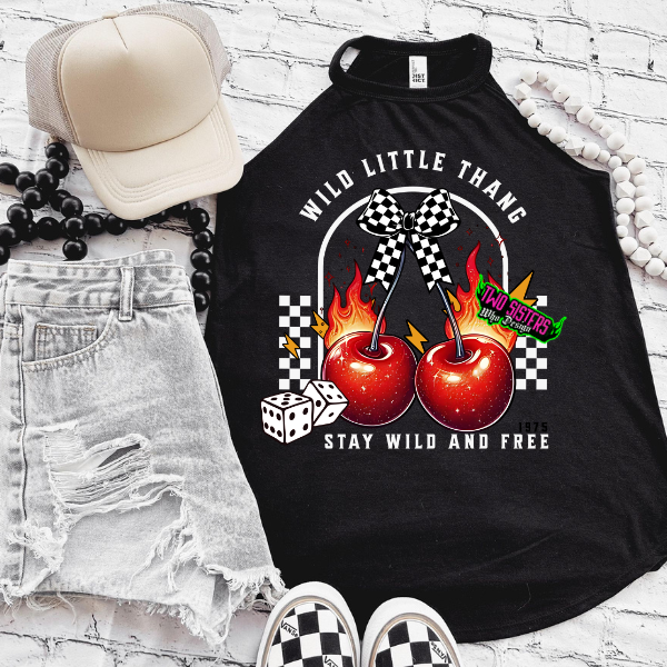 Wild Little Thing Stay Wild & Free - Black Mineral Wash or Black Rocker Tank, TShirt, Sweatshirt, Hoodie, or Zip Up Hoodie
