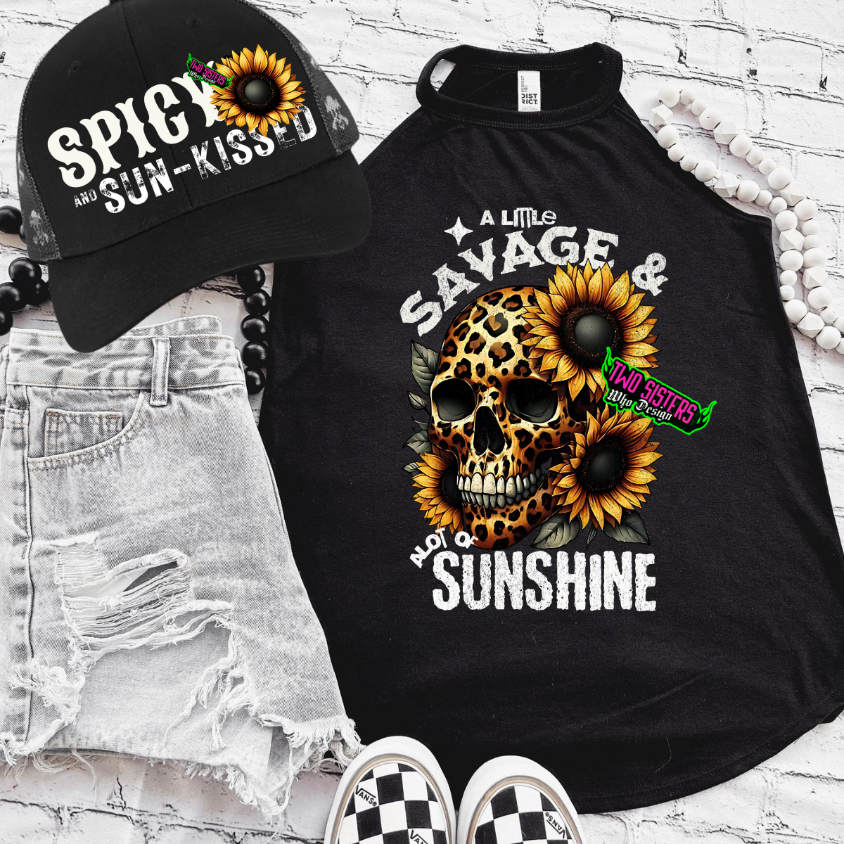A Little Savage & A lot of Sunshine - Black Mineral Wash TShirt, Black Rocker Tank, Sweatshirt, Hoodie, or Zip Up Hoodie | Trucker Hat | Charcoal Shorts