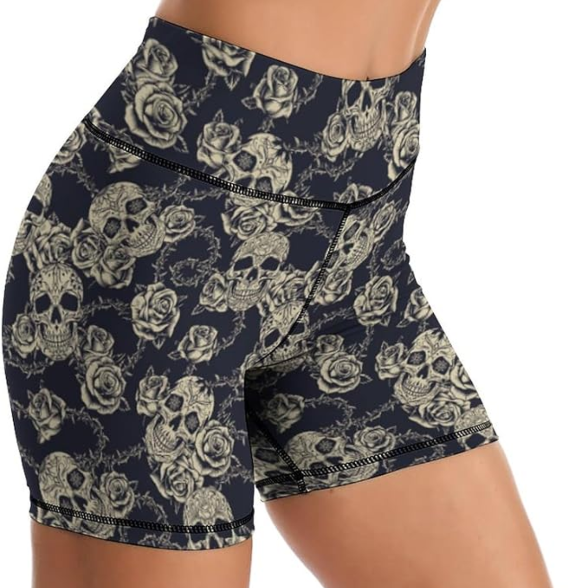 Black and White Skull Biker Shorts