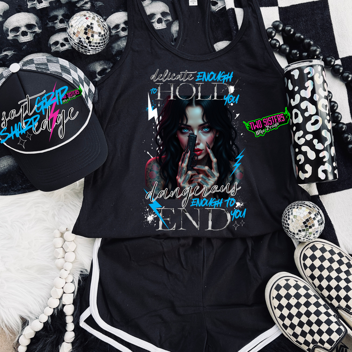 *EXCLUSIVE*Delicate Enough to Hold You, Dangerous Enough to End You - Burnout Racer Back Tank Top