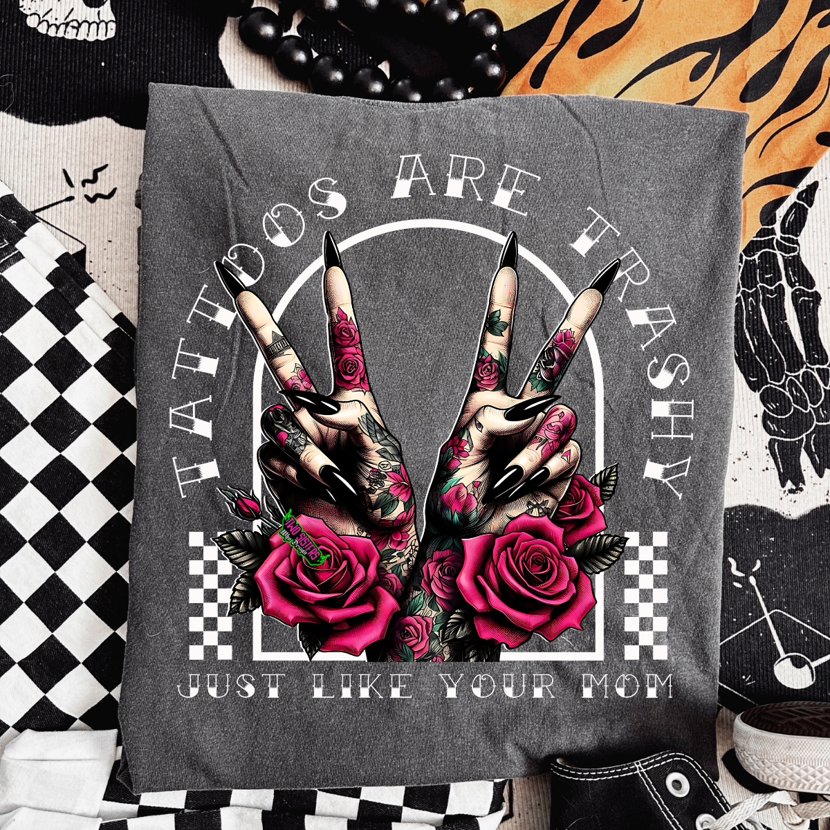 LIMITED EDITION: Tattoos Are Trashy Graphic TShirt + Boxercraft Striped Shorts + Trucker Hat Bundle