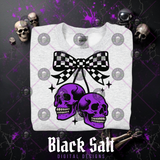 *OVERSIZED PRINT* PURPLE SKULL WITH CHECKERED BOW