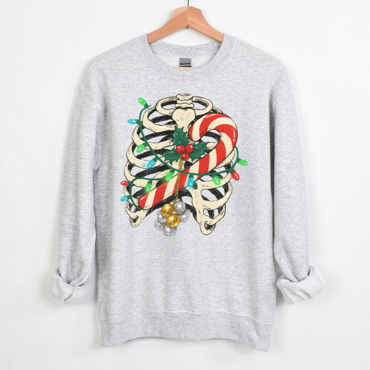 Skeleton Rib Cage with Candy Cane & Other Christmas Elements