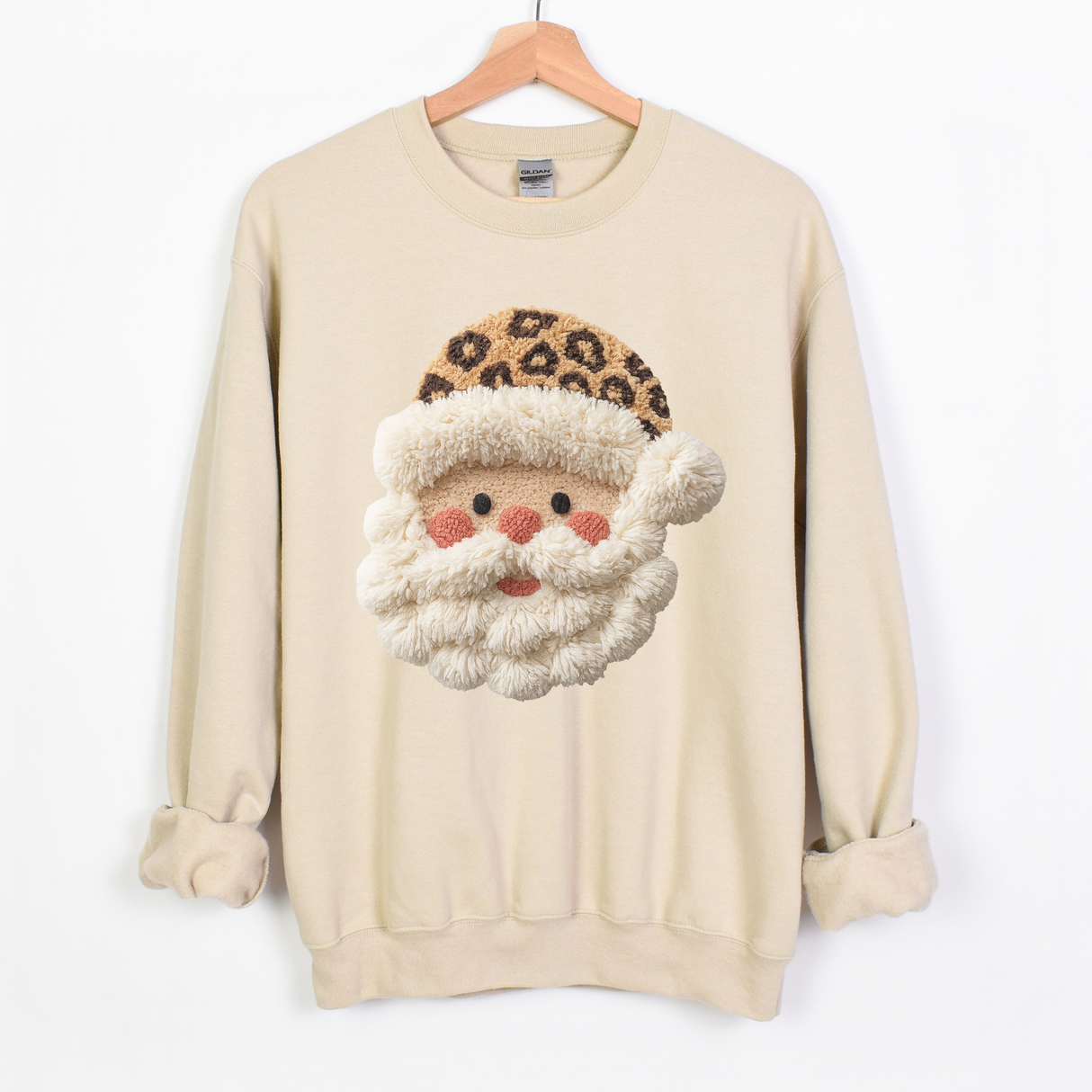 FAUX YARN SANTA WITH LEOPARD HAT