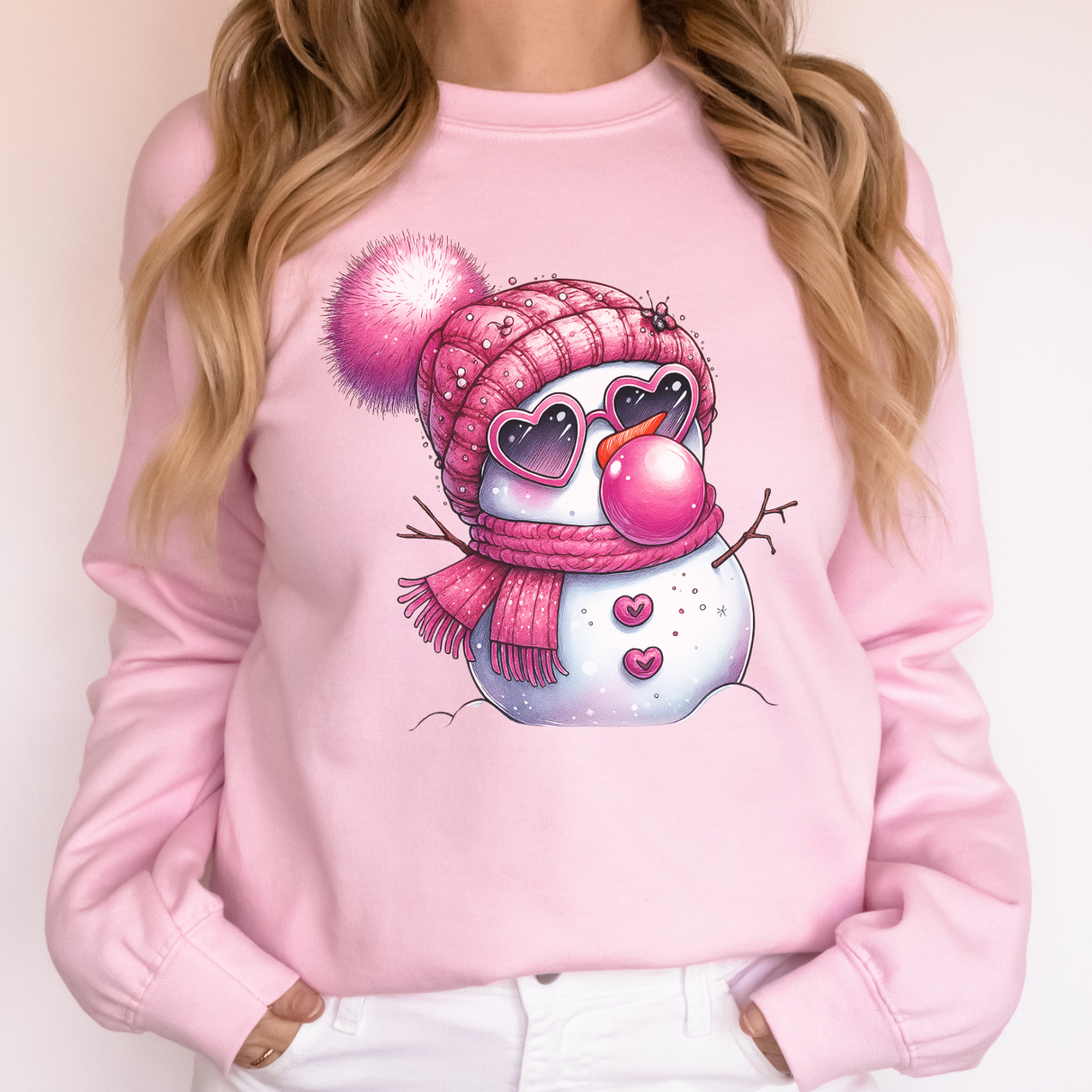 PINK SNOWMAN BLOWING BUBBLEGUM