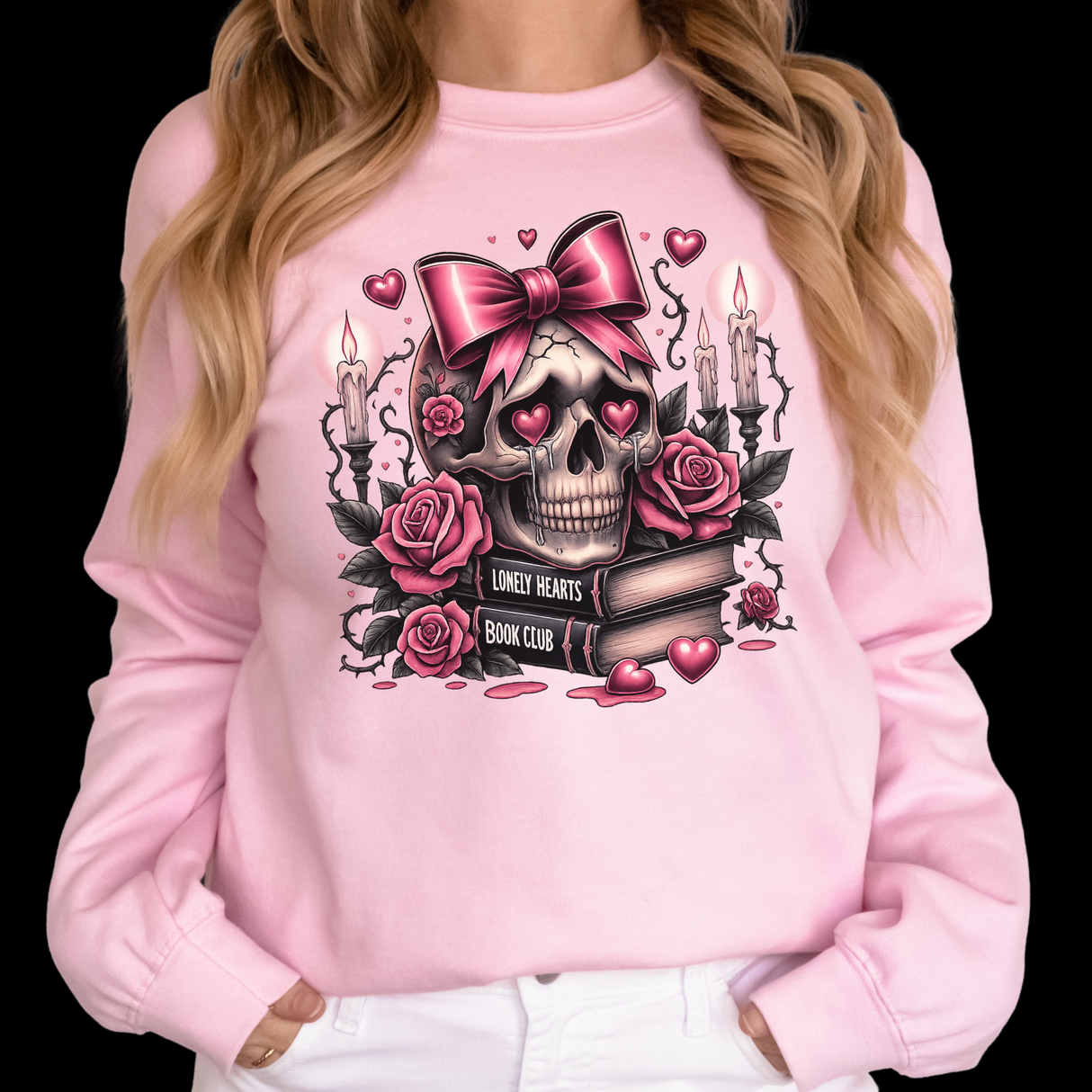 104. SKULL WITH PINK BOW ON STACK OF BOOKS